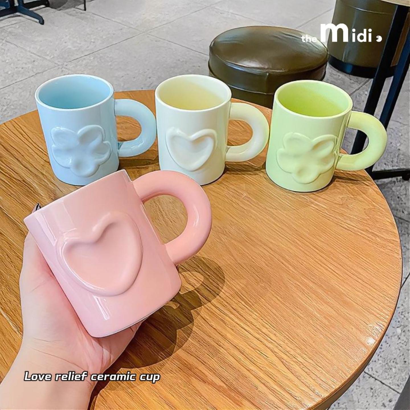 Heart-shaped embossed ceramic mug