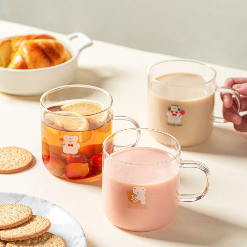 320ml Meet Bear Glass Handle Cup/Mixed