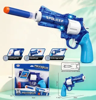 Manual Revolver Police Soft Bullet Gun with Light and Music