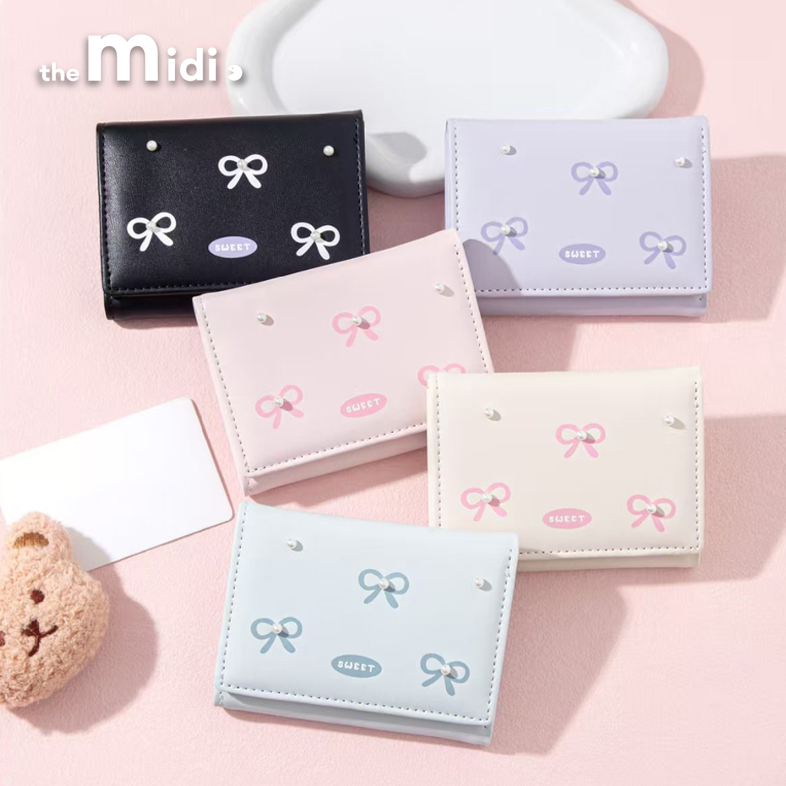 Simple metal button tri-fold women's short wallet/Mixed