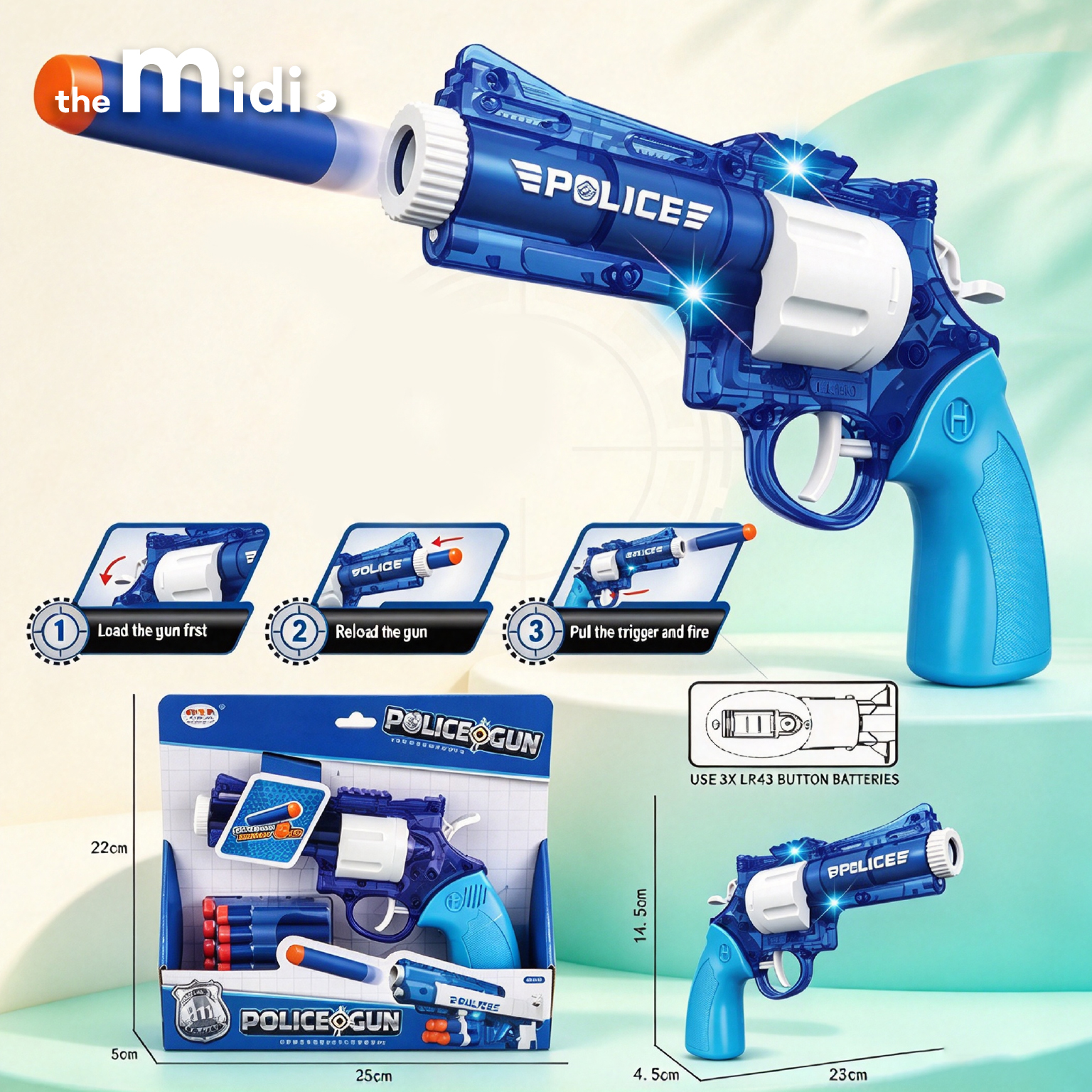 Manual Revolver Police Soft Bullet Gun with Light and Music